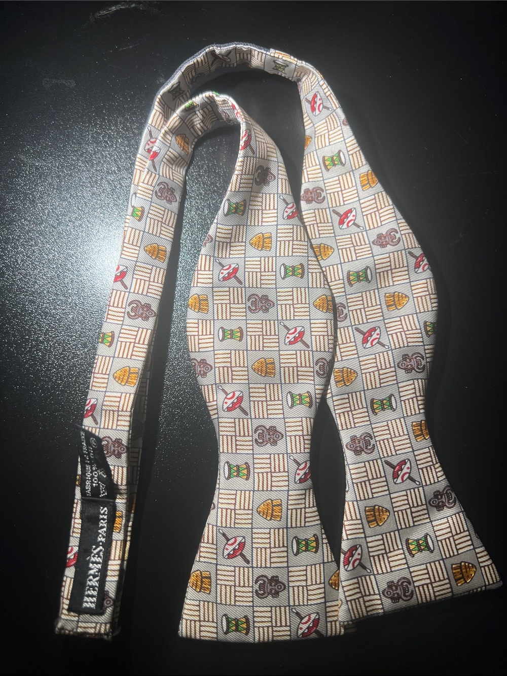Vintage Hermès Paris Silk Bow Tie African Motif Made in France